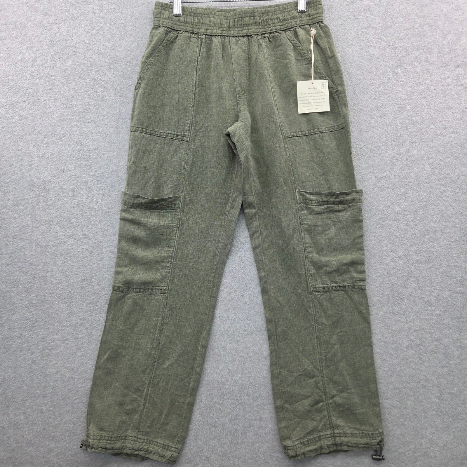C&C CALIFORNIA Linen Blend ELASTIC WAIST Cargo Pants Women Sz XS Olive Green NWT