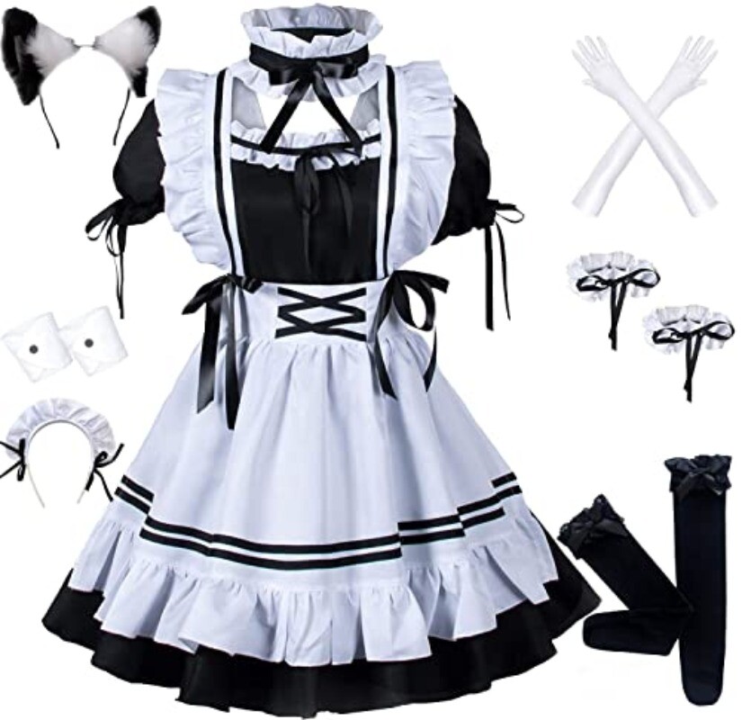 Women Lolita Costume French Maid Completed Outfits Fancy Dress+Accessories