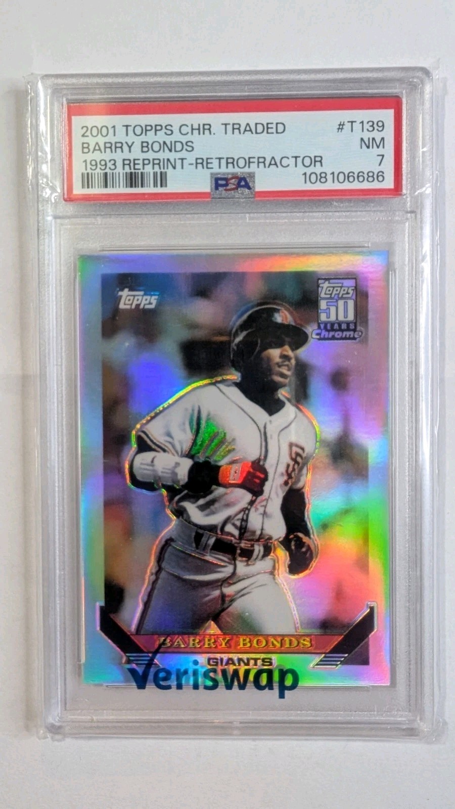 2001 Topps Barry Bonds 1993 Retrofractor Reprint Refractor PSA 7 50 Years SP