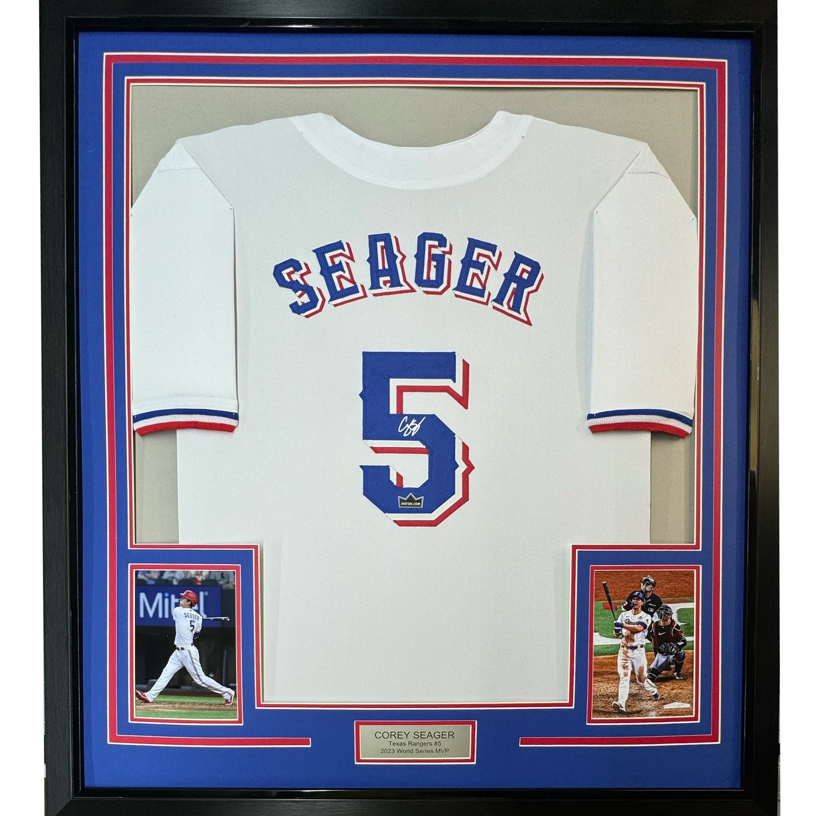 Framed Facsimile Autographed Corey Seager 35x39 White Jersey