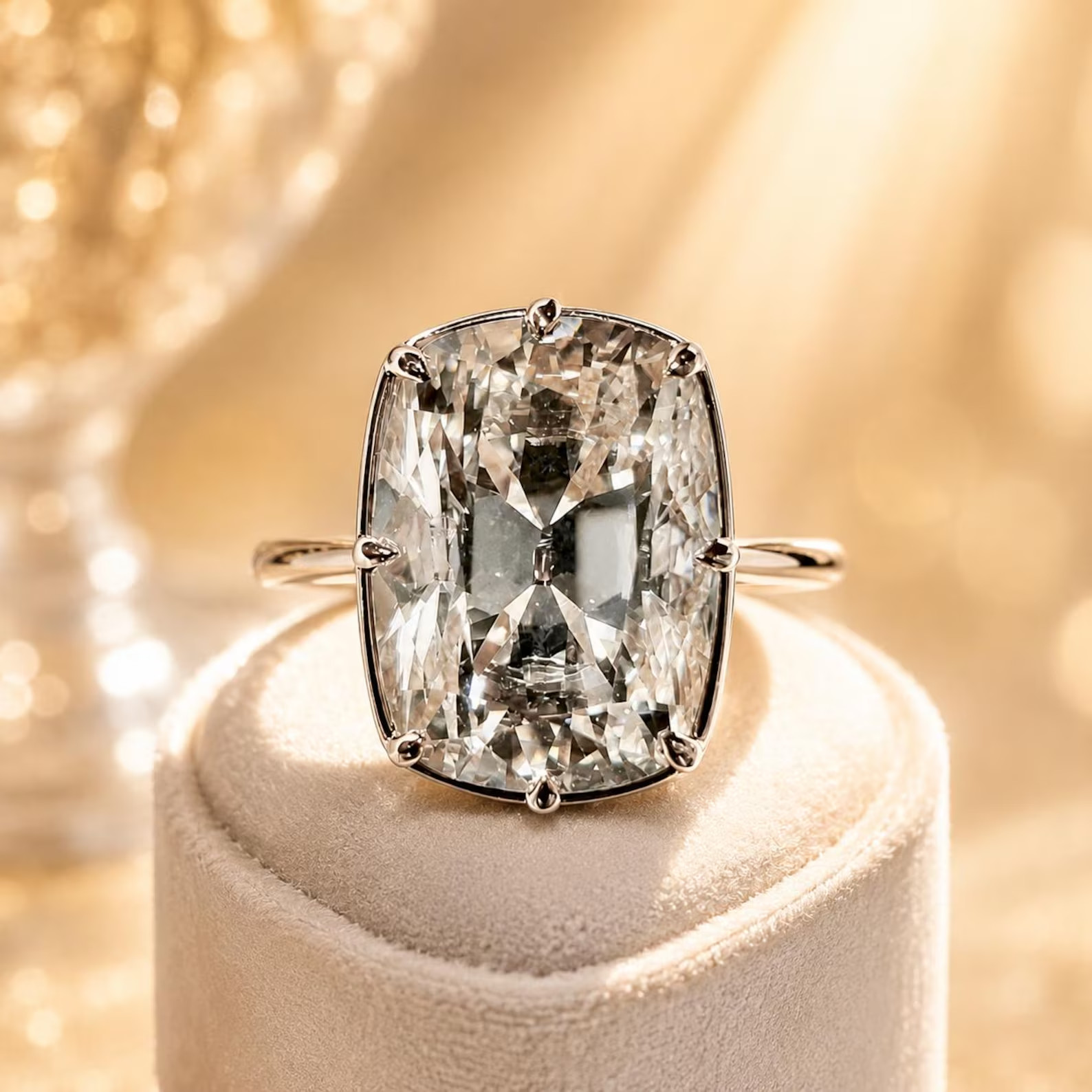 5CT Elongated Cushion Cut Moissanite Solitaire Engagement Ring – 14K Gold Plated