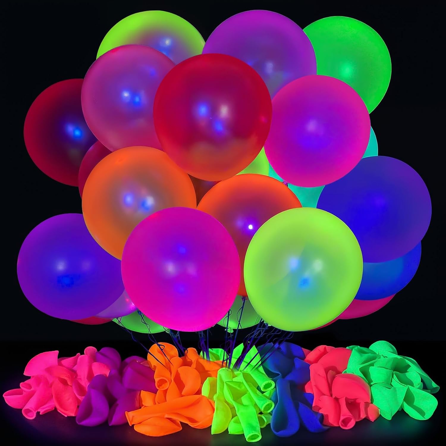 UV Neon Balloons 100 Pcs 12 Inch Glow in the Dark Party Supplies