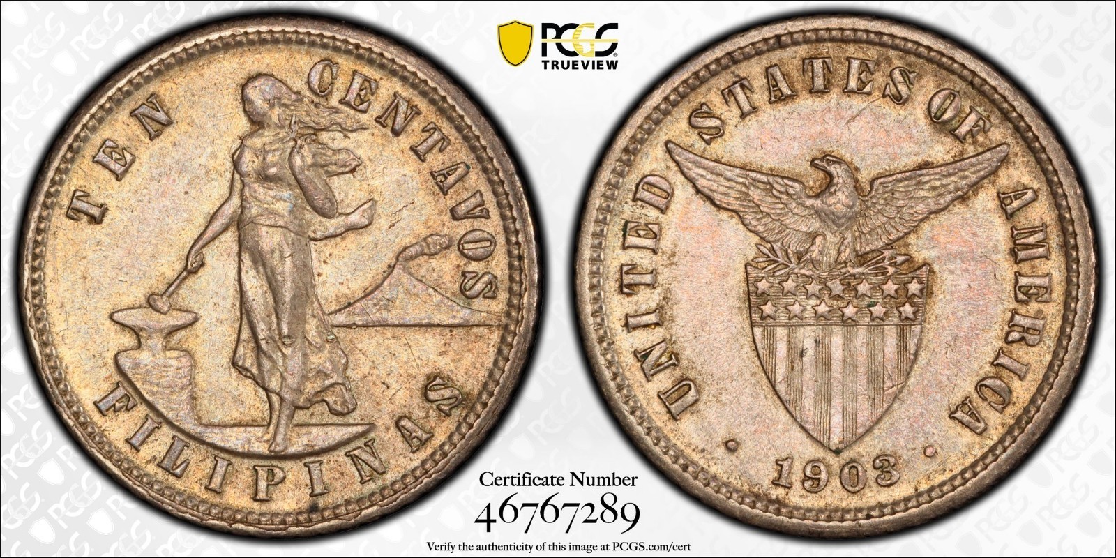 1903 U.S. Philippines Ten Centavos PCGS AU-55 1903 U.S. Philippines Ten Centavos PCGS AU-55