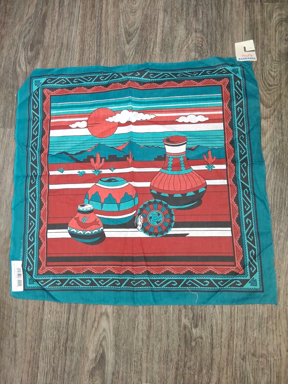 Vintage NOS Southwestern Design  Pottery Bandana Poly/cotton Made USA Rn# 20767
