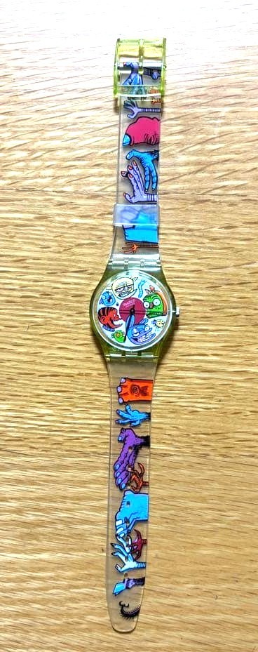 Swatch x Jamie Hewlett Gorillaz Quartz Watch GK230 Clear Band Swiss 1997 Vintage