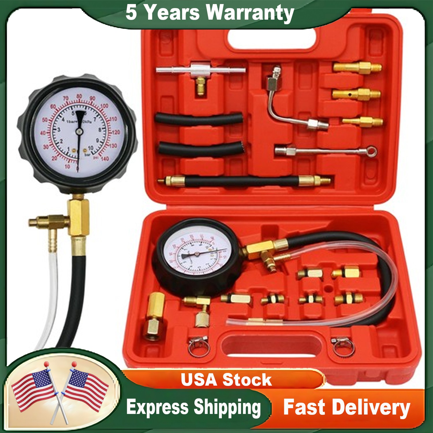 0-140PSI Fuel Injection Pump Pressure Tester Injector Pump Pressure Gauge Kit