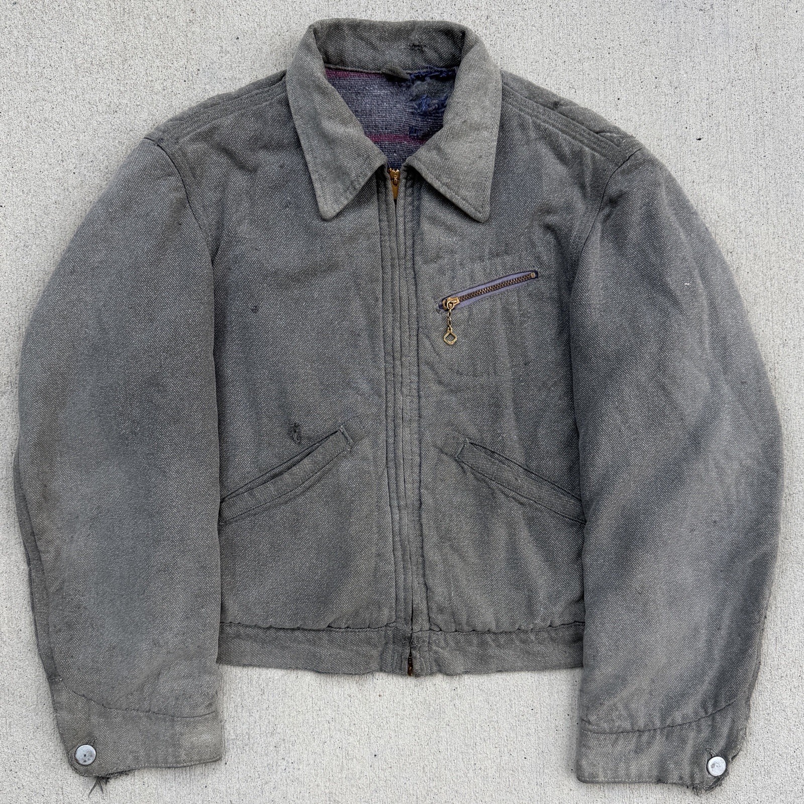 Vintage 1940s 1950s Blanket-Lined Salt & Pepper Work Jacket