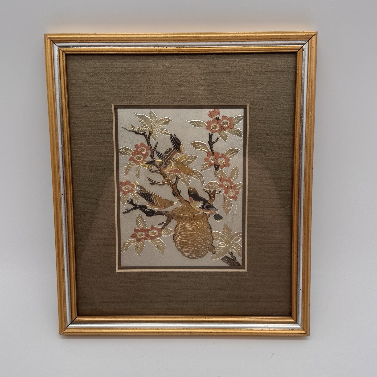 Vintage Japanese Chokin Art Bird & Flowers Limited Edition Framed 9x10.5