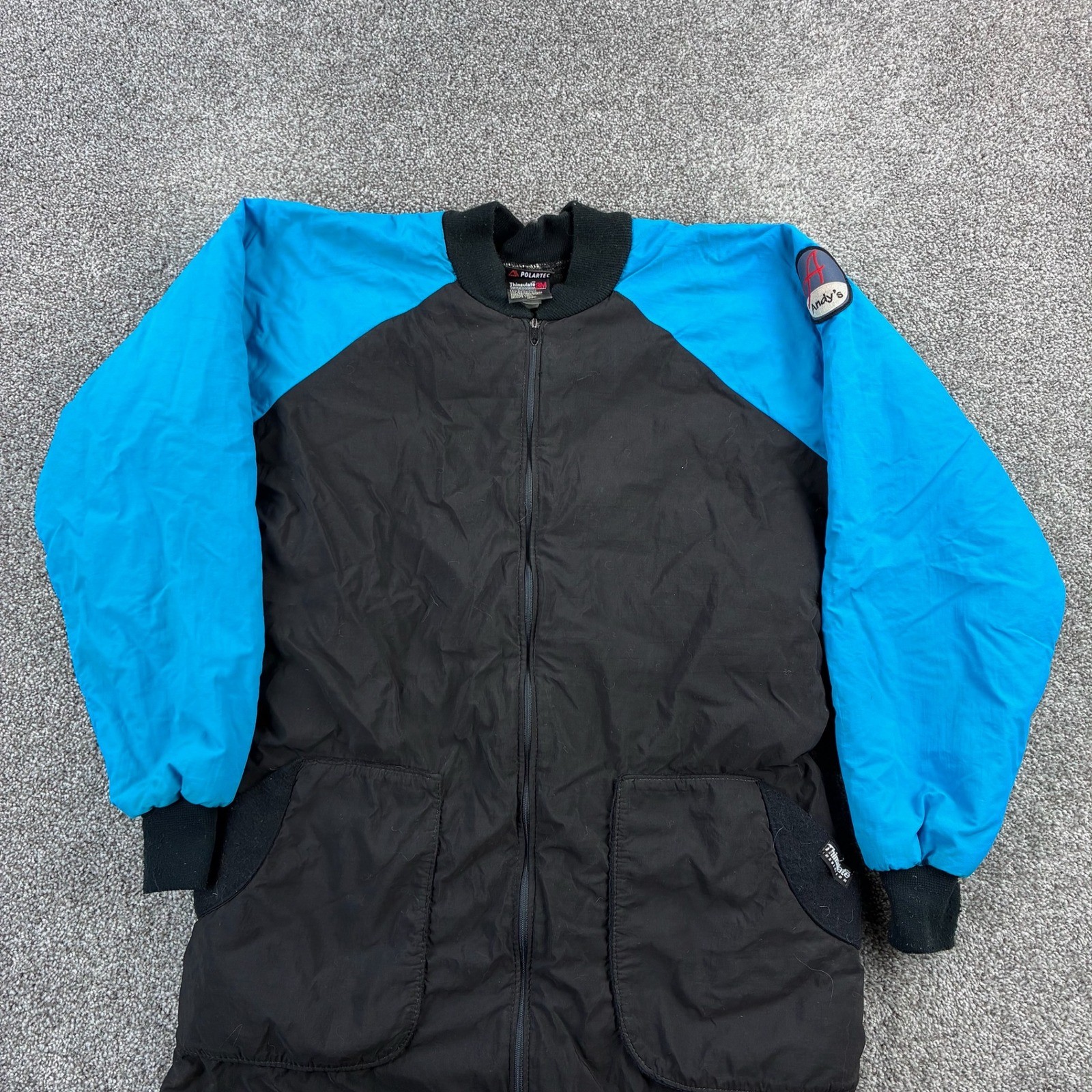 Vintage Andy's Undies Snowsuit Mens XL Blue Black One Piece Snow Bib Snowboard