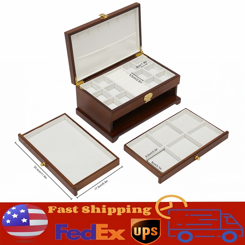 Elegant 3-Layer Wooden Jewelry Box with Pull-Out Drawers for Organized Storage