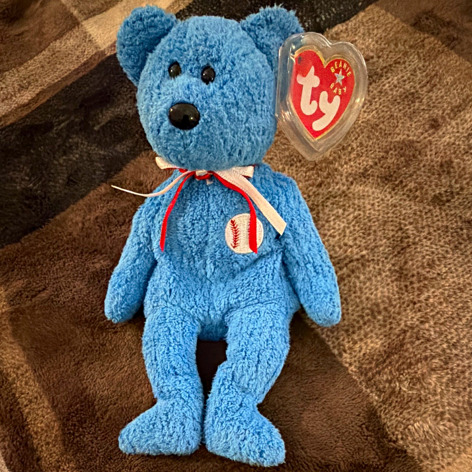 RARE Ty Beanie Babies Addison Blue Bear Plush W Baseball Patch 2001 Vintage MWMT