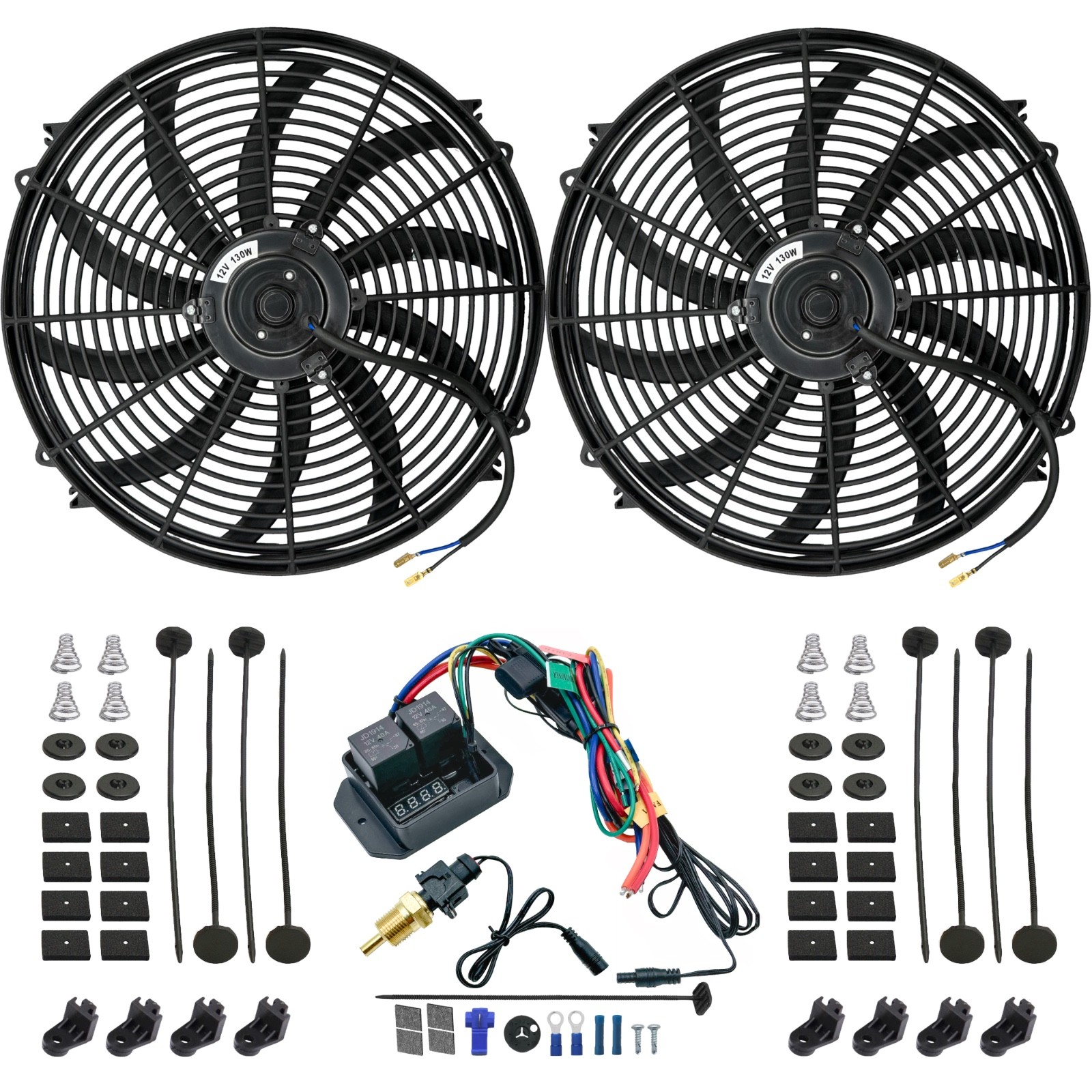 DUAL 16-17 INCH ELECTRIC FAN DIGITAL ADJUSTABLE 3/8 THERMOSTAT SWITCH CONTROLLER DUAL 16-17 INCH ELECTRIC FAN DIGITAL ADJUSTABLE 3/8 THERMOSTAT SWITCH CONTROLLER