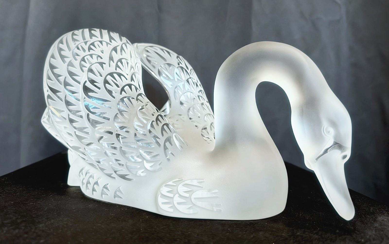 Lalique 14.5” Swan Head Down Retail $8,200.