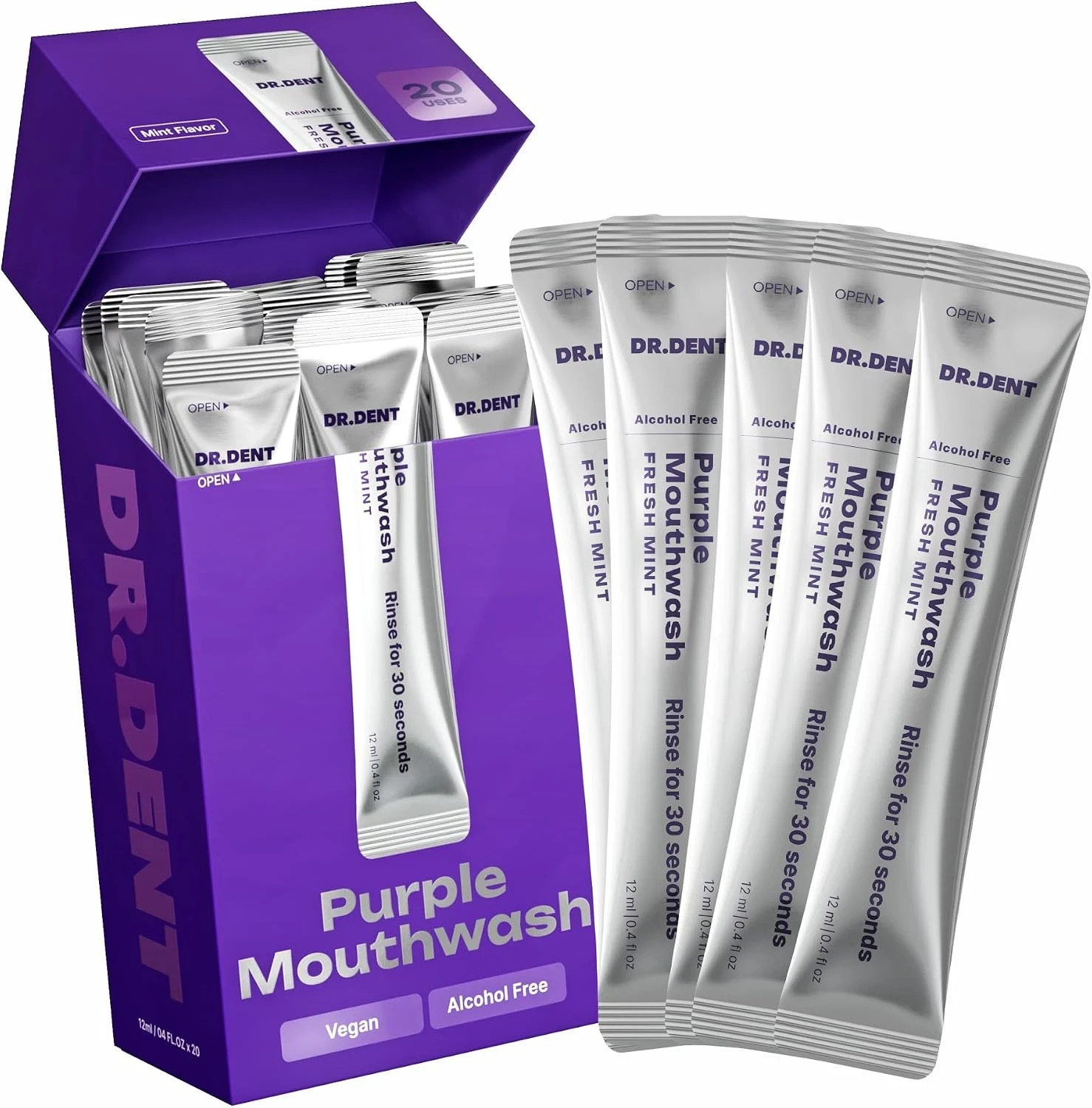 DR.DENT Purple Mouthwash for Teeth Whitening - Color Correcting Mouthwash Sachet DR.DENT Purple Mouthwash for Teeth Whitening - Color Correcting Mouthwash Sachet