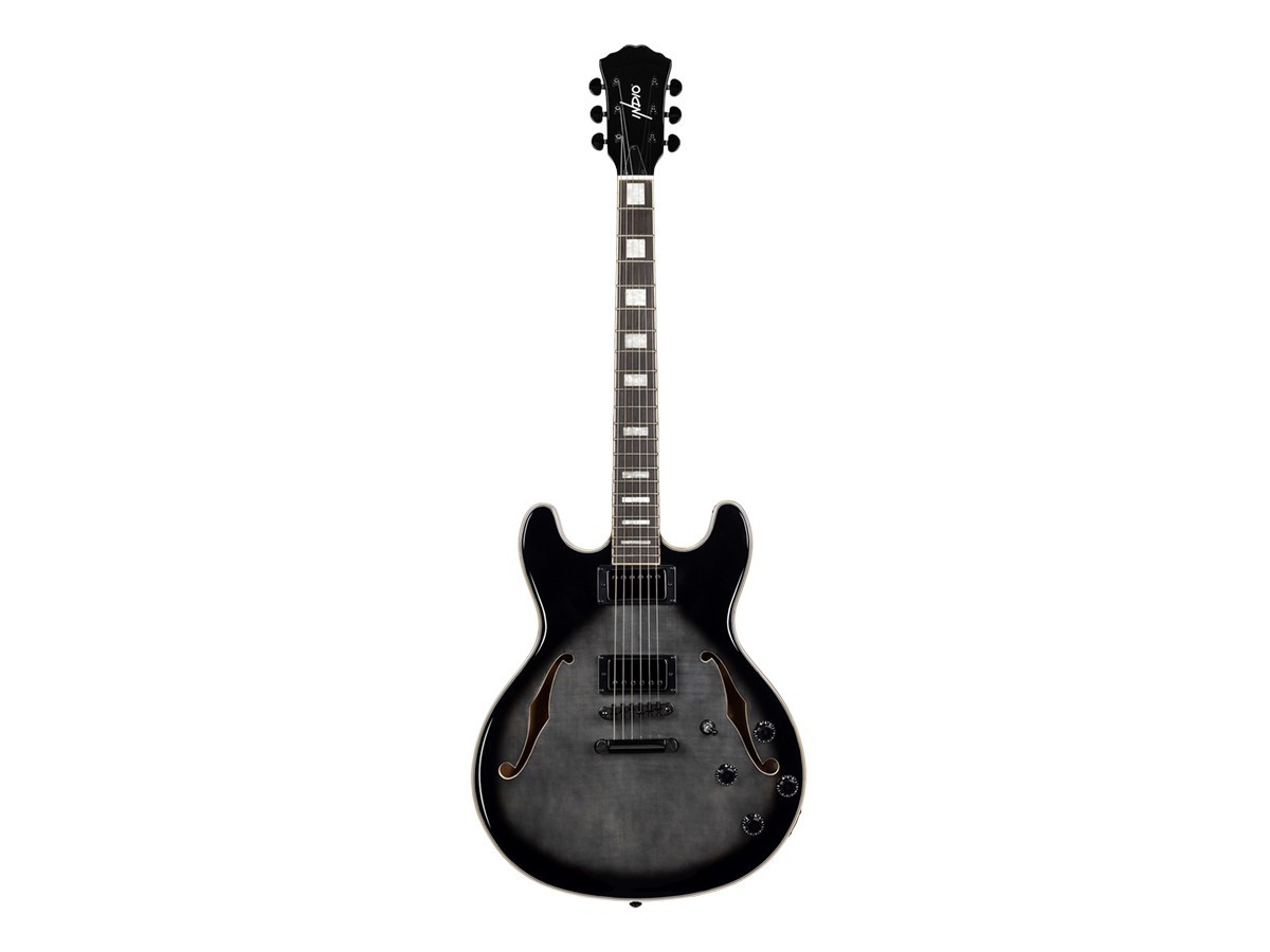 Monoprice Indio Boardwalk Flamed Maple Hollow Body Electric Guitar - Charcoal