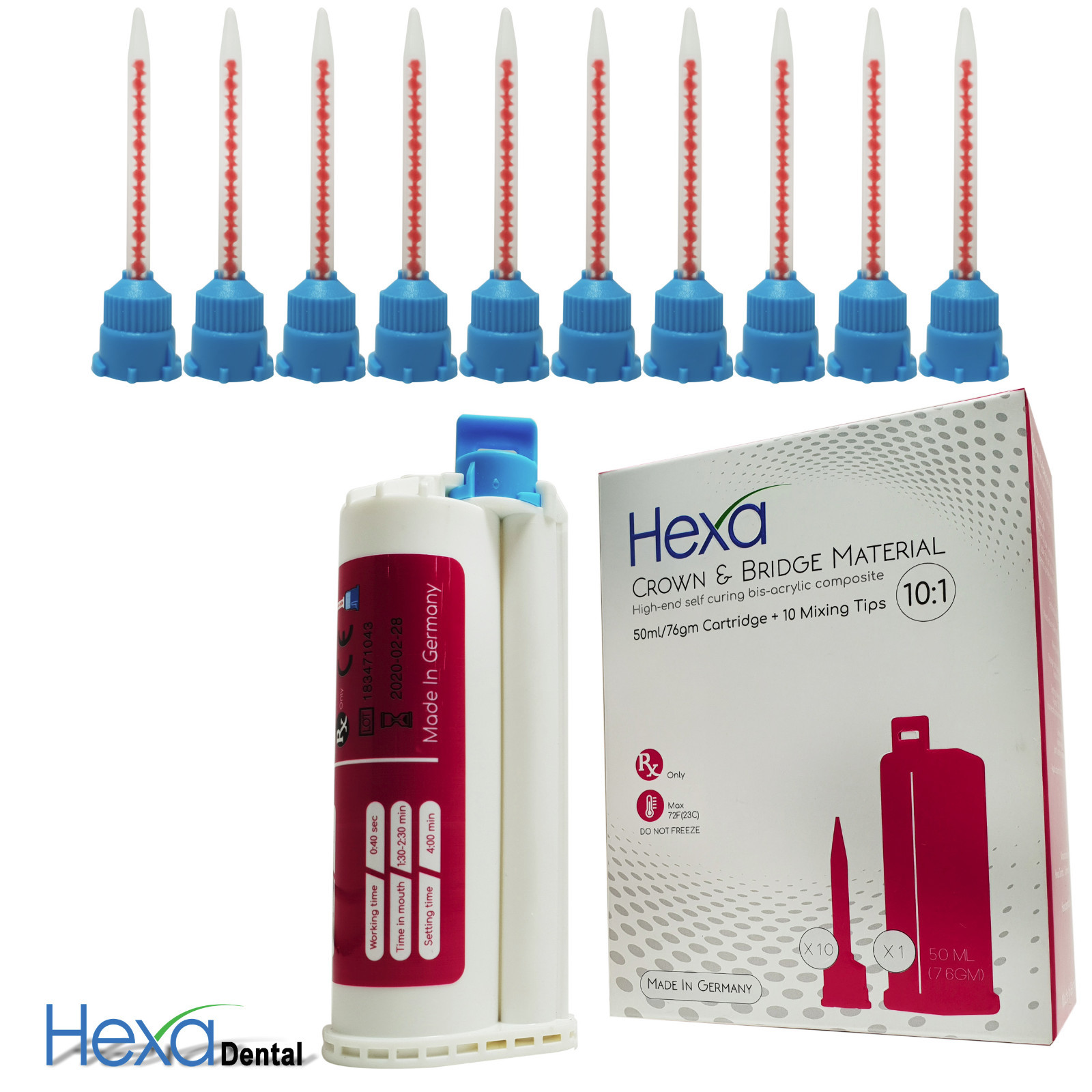 Hexa Dental German made Crown & Bridge Material w/ 10 mixing Tips 1:10 Temp C&B