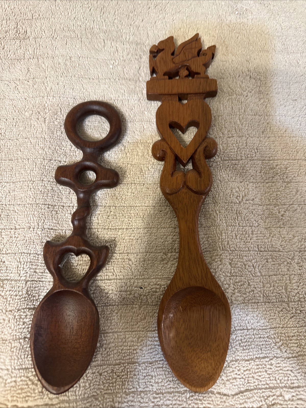 Set Of 2 Vintage Hand Carved Love Spoon Scandinavian Style Set Of 2 Vintage Hand Carved Love Spoon Scandinavian Style