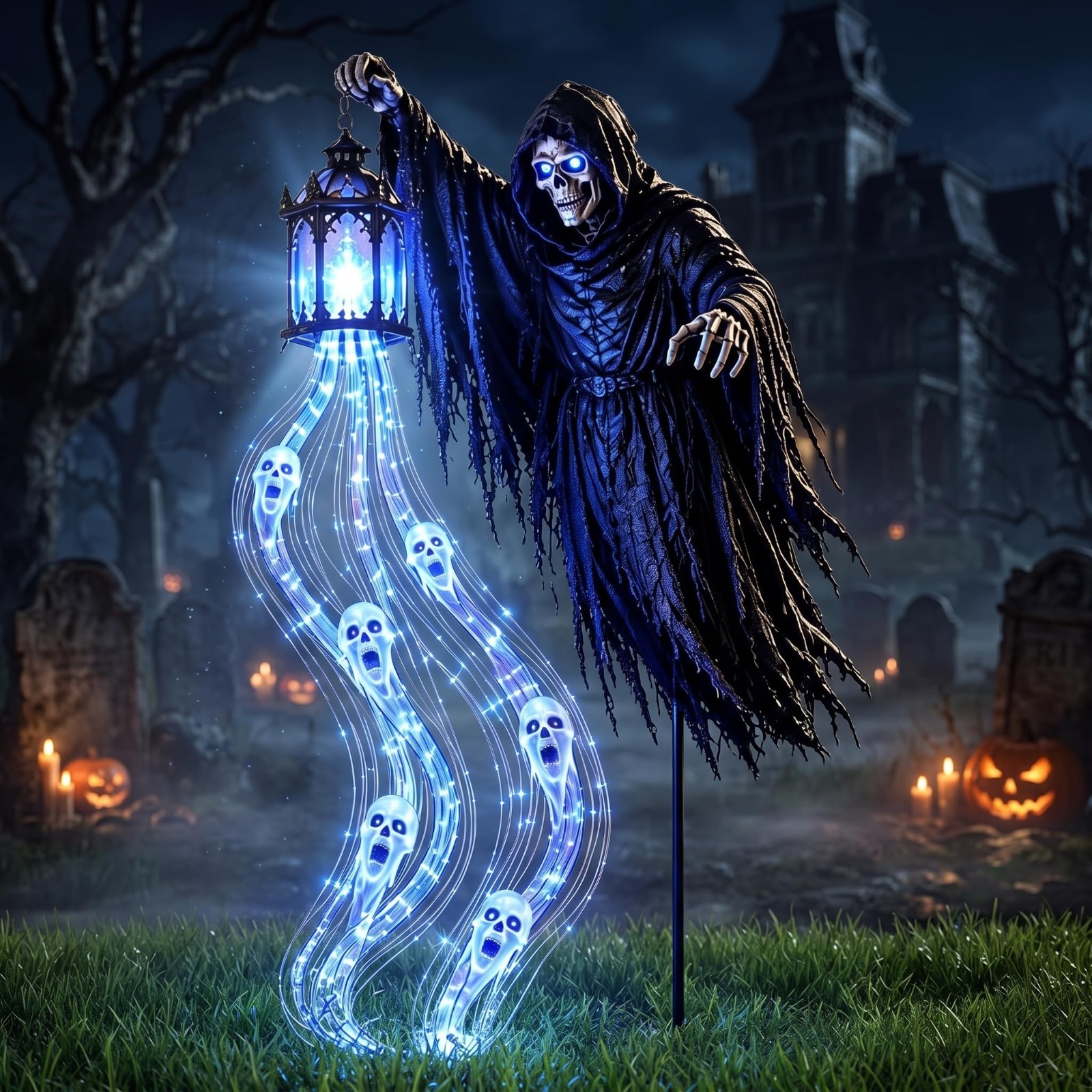 Halloween Grim Reaper Yard Stake, Solar Ghost Soul Light Outdoor Decoration Halloween Grim Reaper Yard Stake, Solar Ghost Soul Light Outdoor Decoration
