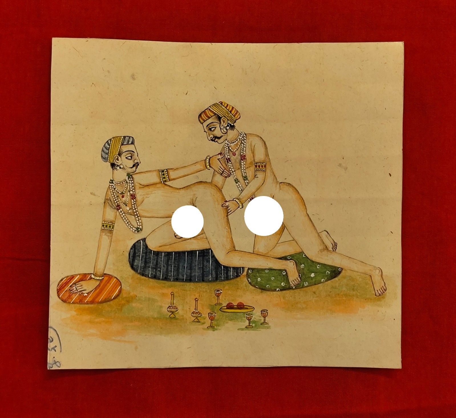 Royal Hand Painted Gay Mughal Kings Love Scene Bedroom Erotic Kamasutra Painting