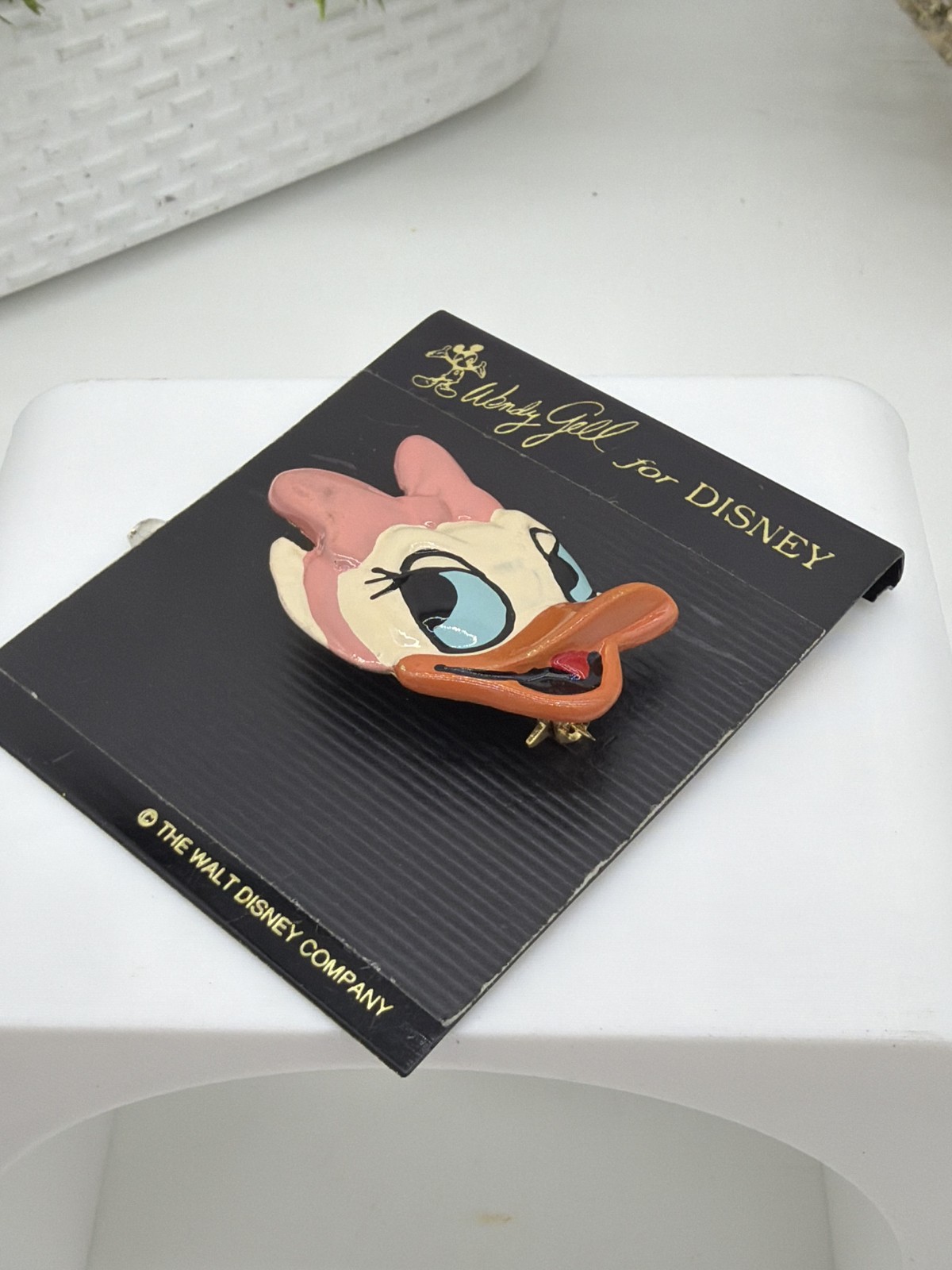 Wendy Gell for Disney Daisy Duck Enamel Brooch on Original Card 1980s Vintage Wendy Gell for Disney Daisy Duck Enamel Brooch on Original Card 1980s Vintage