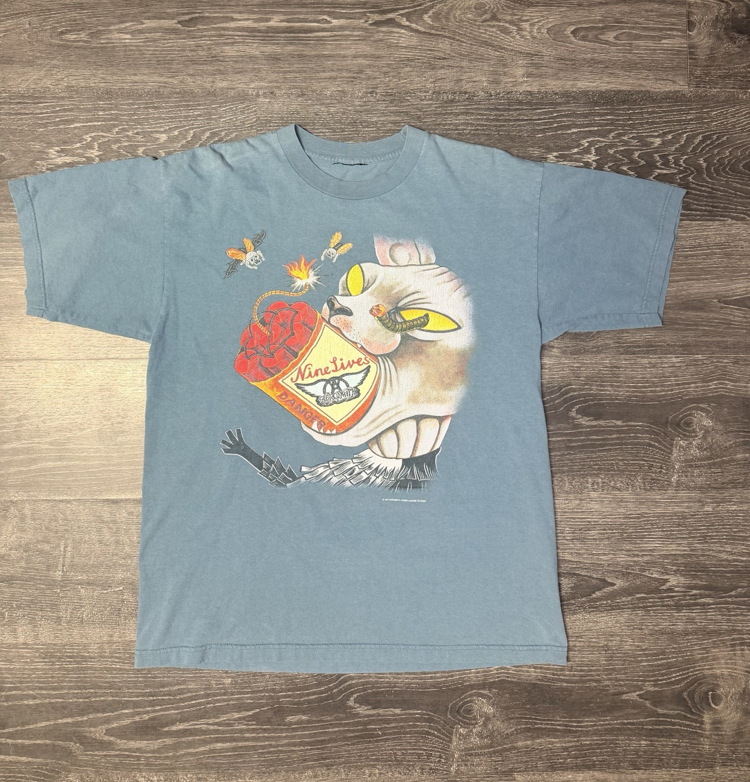 Vintage 1997 Aerosmith Nine Lives World Tour T Shirt XL Dynamite Cat Giant