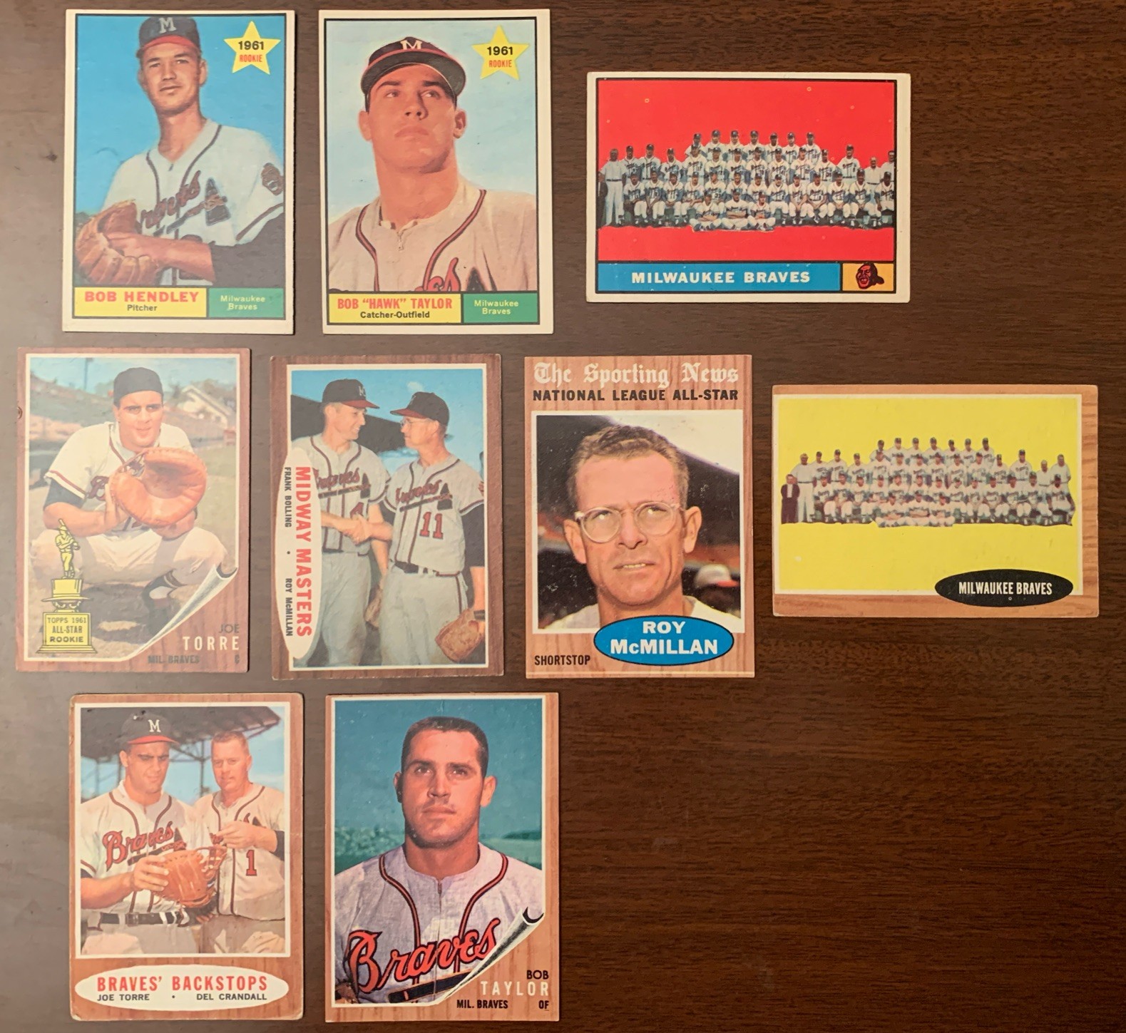 1961+1962 Topps MLB Baseball MIL Braves (9)Lot/Torre RC Gold/Team Cards/McMillan 1961+1962 Topps MLB Baseball MIL Braves (9)Lot/Torre RC Gold/Team Cards/McMillan