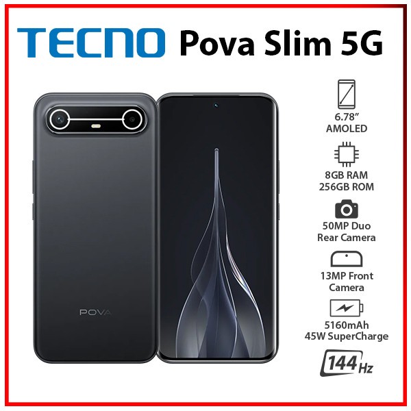 NEW TECNO Pova Slim 8GB+256GB BLACK Octa Core Unlocked Android Cell Phone