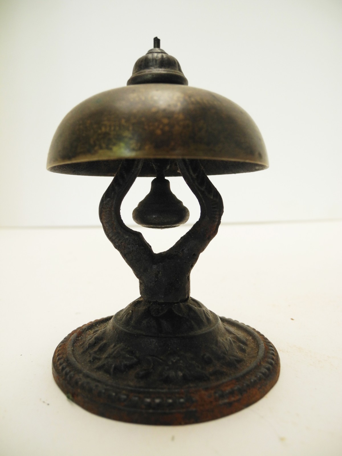 Antique PAT. 1863 & 1866 Brass and Cast Iron Ornate Hotel Desk Call Bell Antique PAT. 1863 & 1866 Brass and Cast Iron Ornate Hotel Desk Call Bell