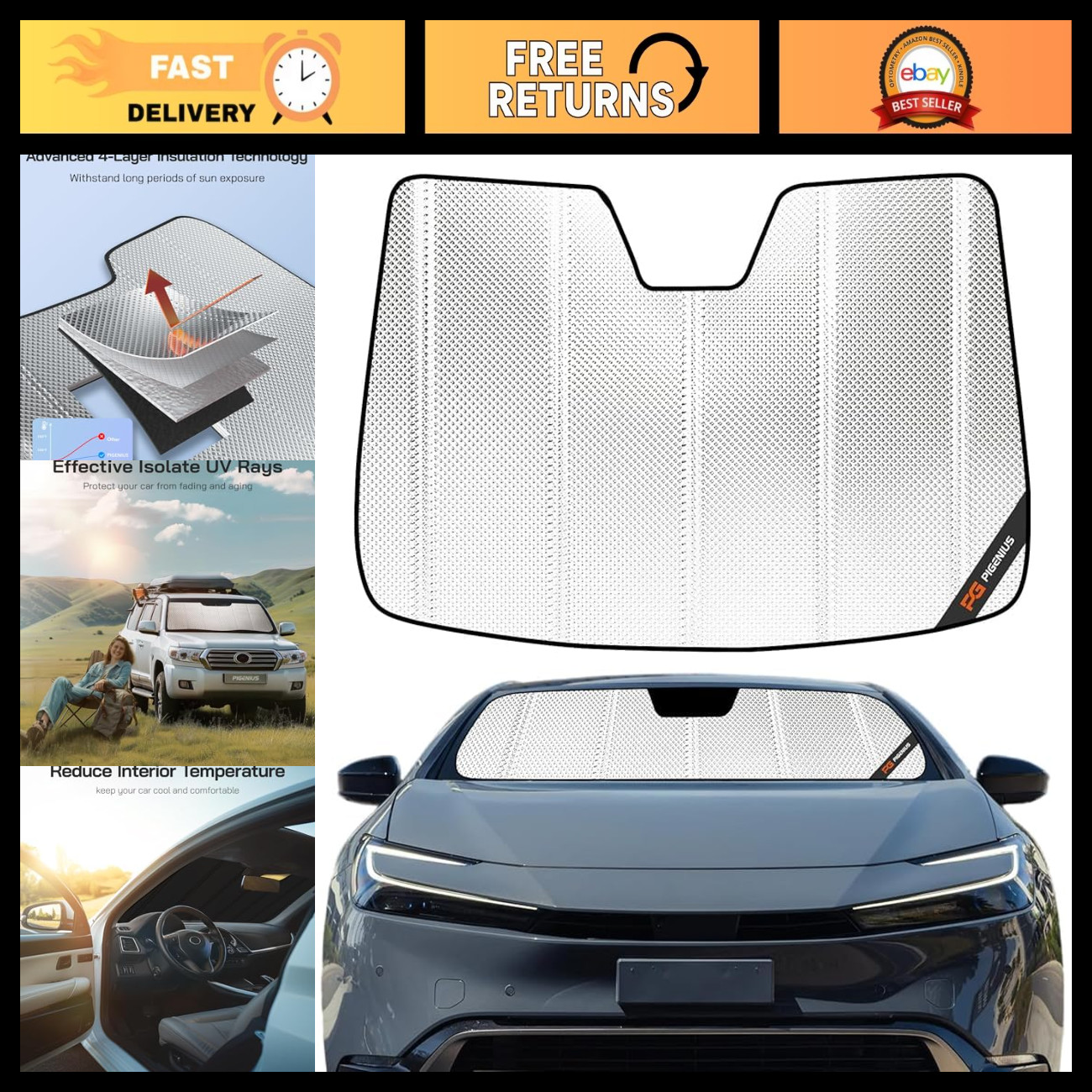 Custom Fit Windshield Sunshade for 2023-2026 Toyota Prius Gen 5, Tear Resistant Custom Fit Windshield Sunshade for 2023-2026 Toyota Prius Gen 5, Tear Resistant