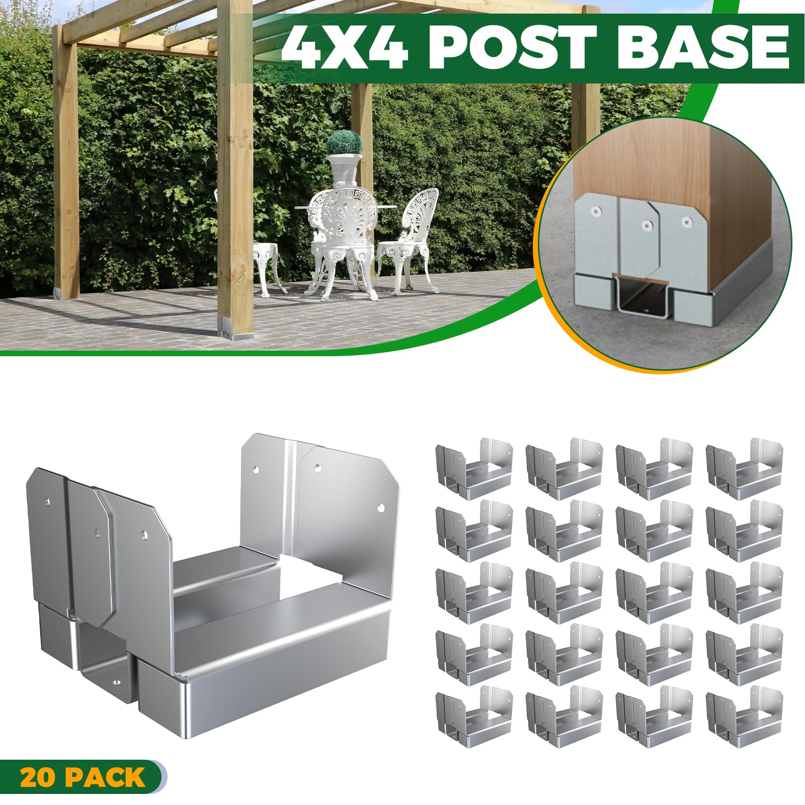 20Pcs 4x4 Post Base for Deck/Concrete, Heavy Duty, with 1\