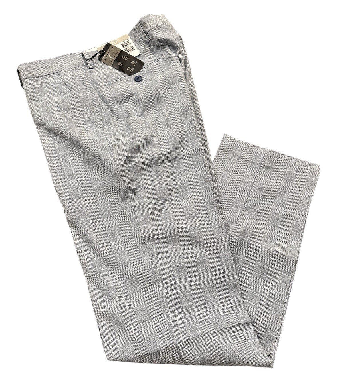 NEW Alfani Men\'s Slim Fit AlphaTech Stretch Suit Pants Light Blue Plaid 32x32