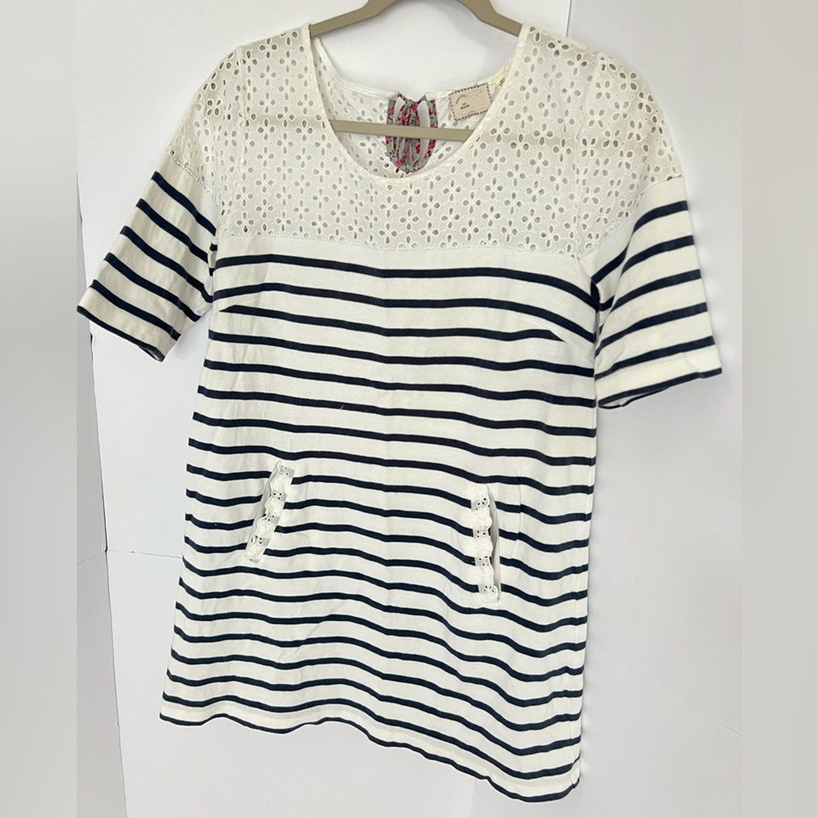 Anthropologie Postmark Striped, Eyelet detail, tunic top M