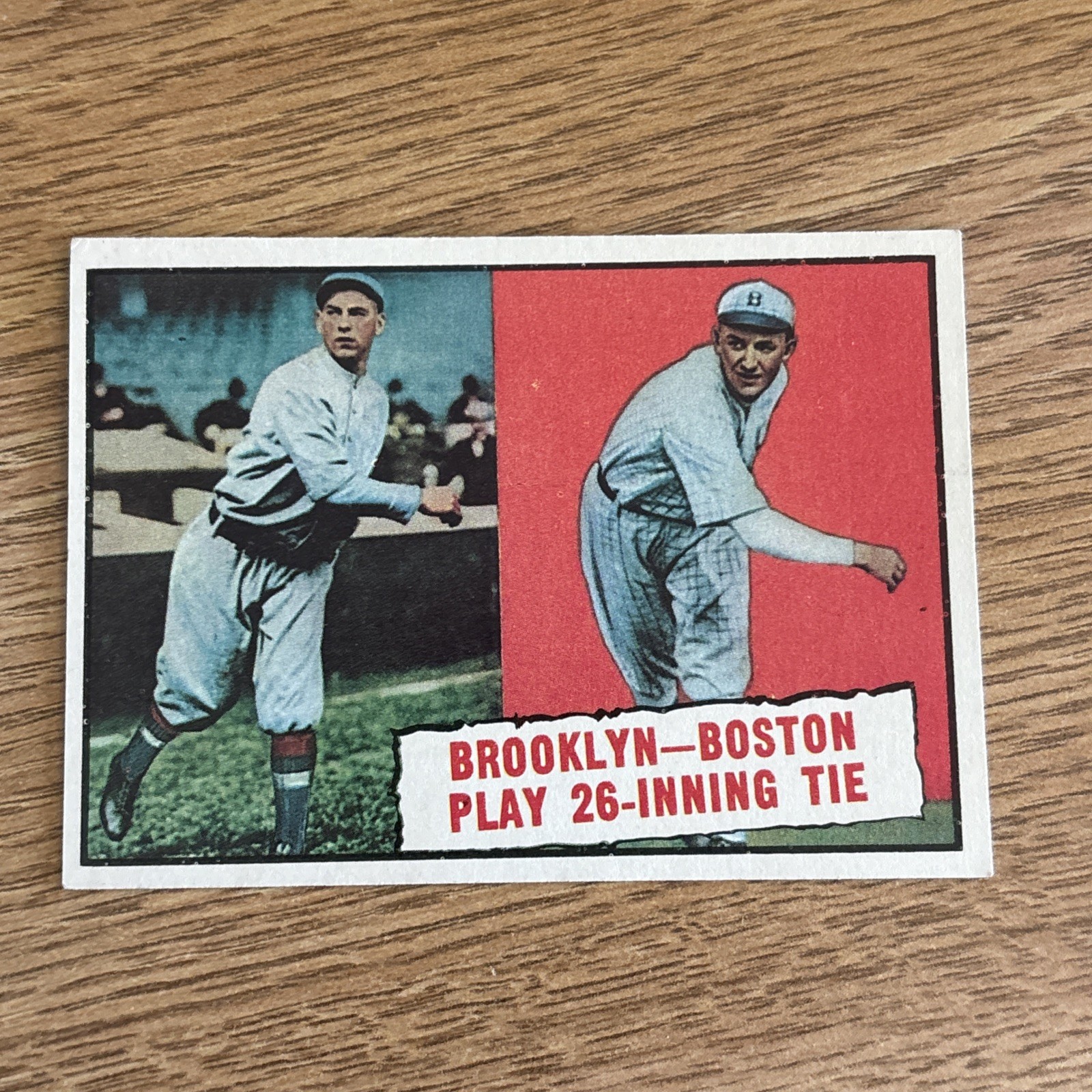 1961 Topps #438 Brooklyn-Boston Play 26-Inning Tie Dodgers Braves Thrills