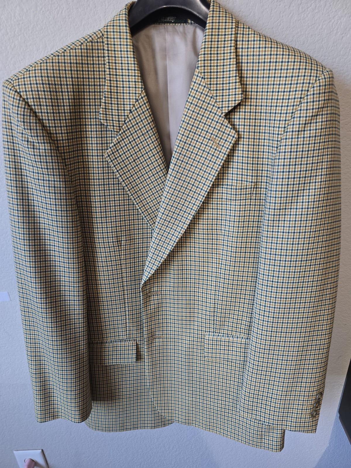 Vintage Yellow Green Houndstooth Check Wool Blazer Mens 2-Button Gee Hippo