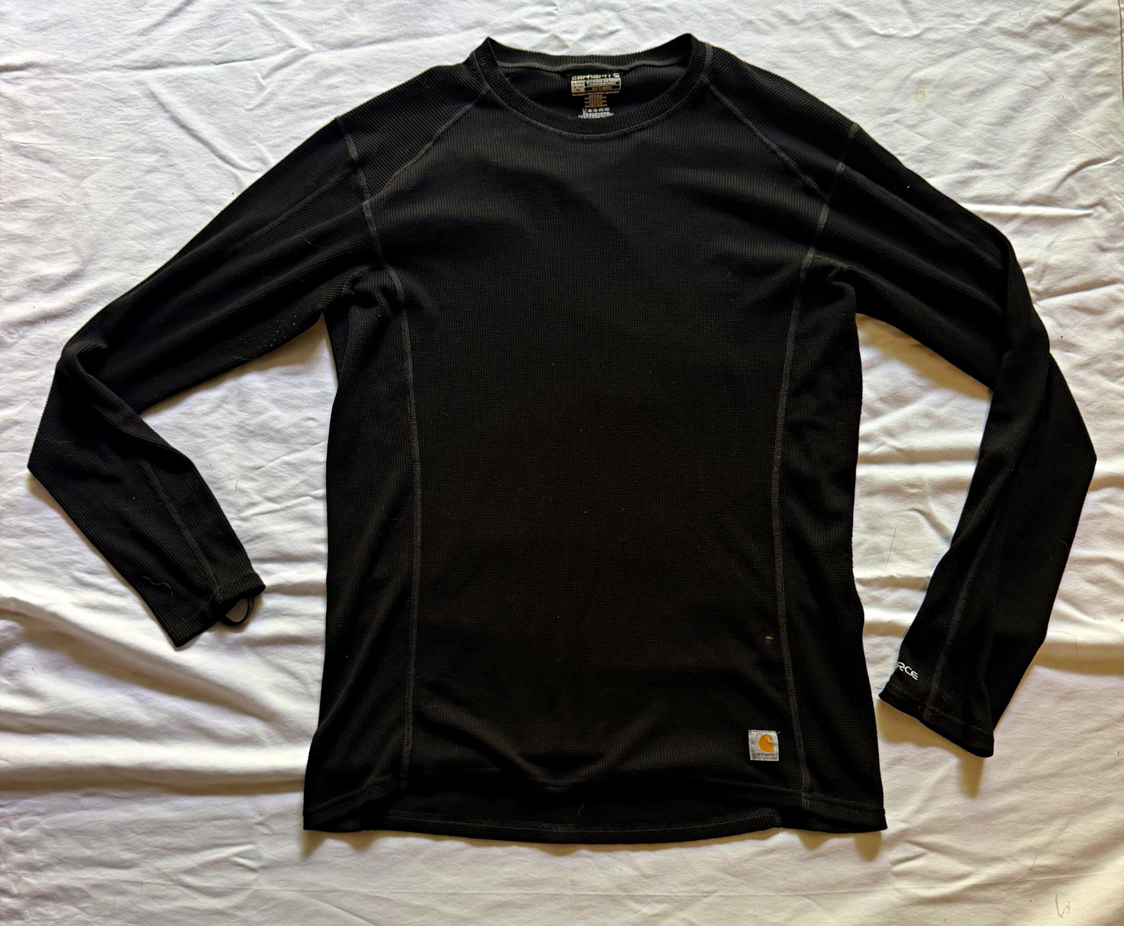 Carhartt Force Men\'s XLT Black Long Sleeve Crew Neck Knit Thermal w/ Thumbholes Carhartt Force Men\'s XLT Black Long Sleeve Crew Neck Knit Thermal w/ Thumbholes