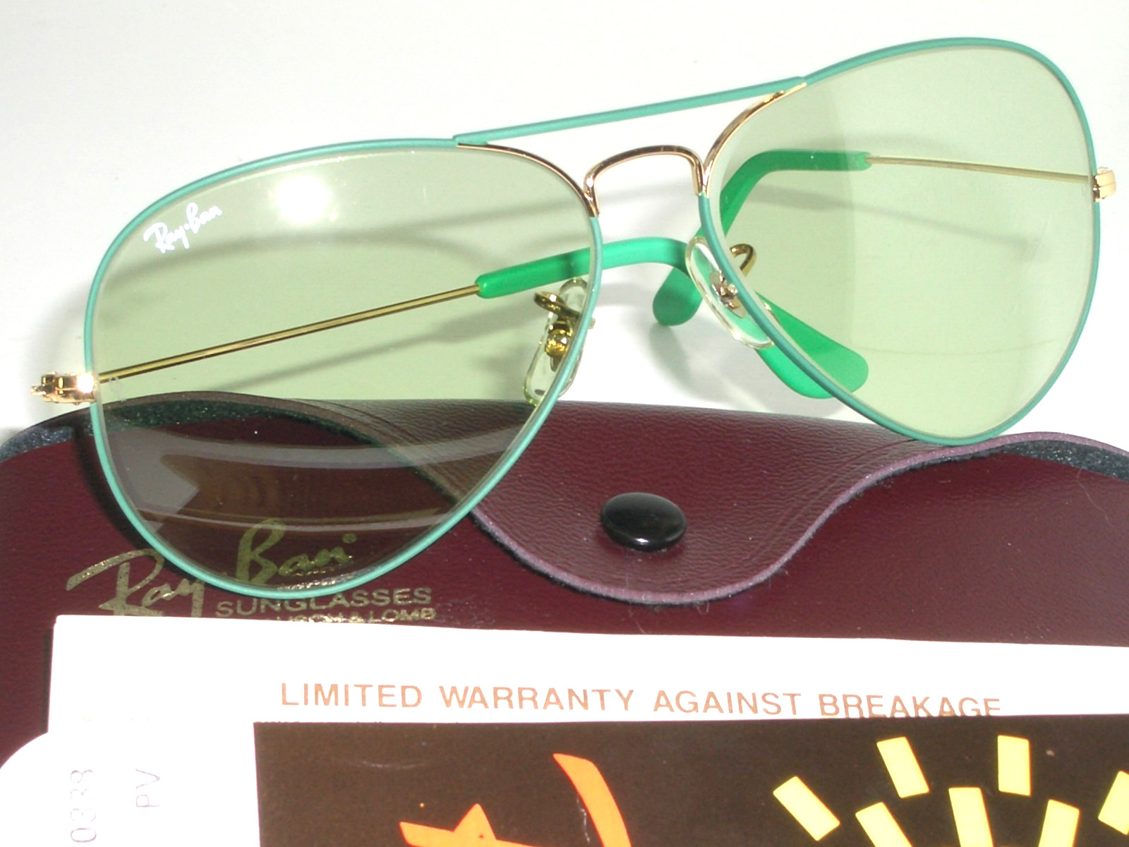 58[]14 VINTAGE B&L RAY-BAN W0338 ARISTA/GREEN TONE CHANGEABLE AVIATOR SUNGLASSES