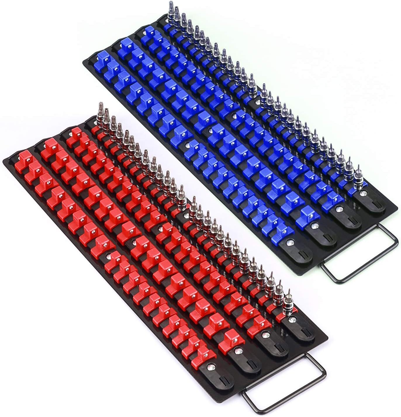 80 PCS Portable Socket Organizer Tray Blue & Red Tools Organizer 1/4