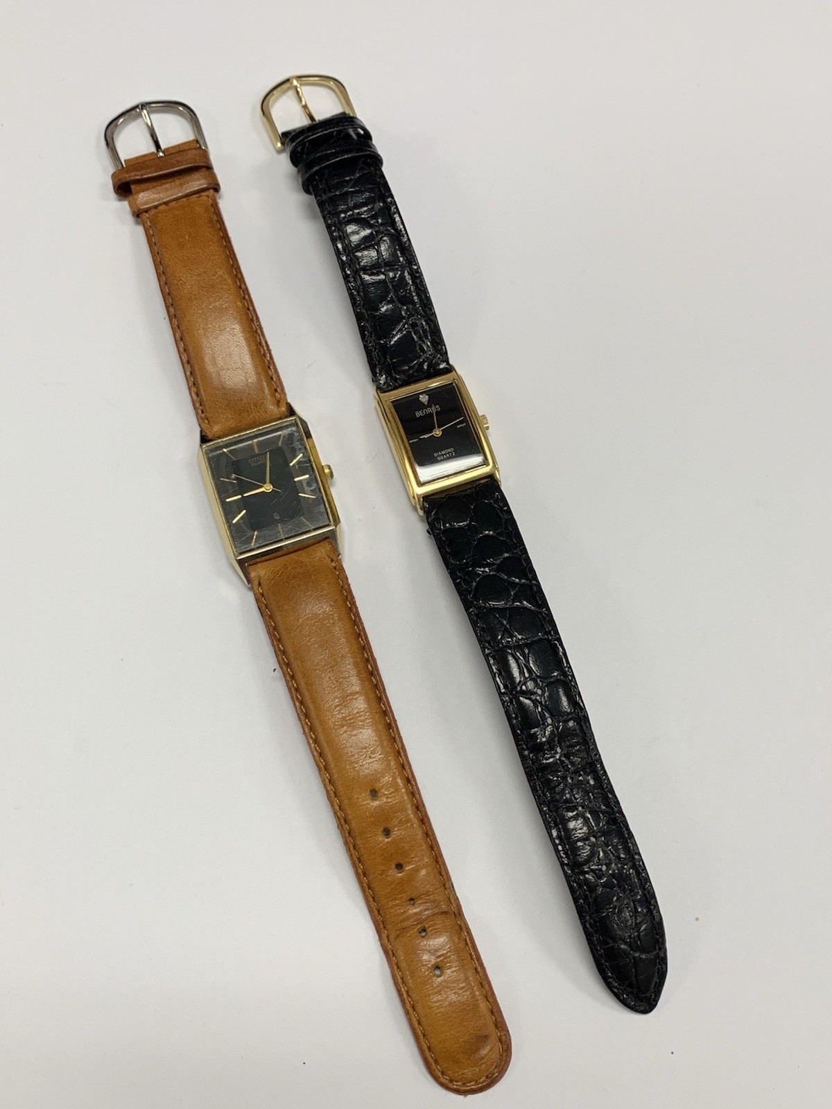Vintage Mens Quartz Tank Watch Lot Citizen 6031-K02627 & Benrus Diamond 