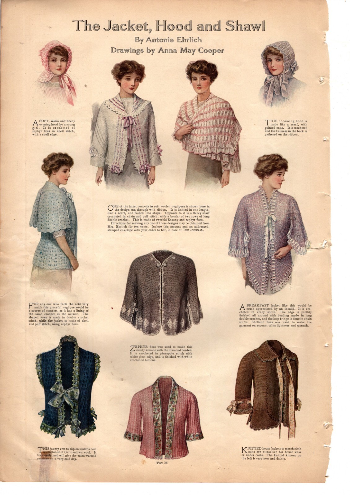 1912 Original Fashion Print jacket, Hood, Shawl, Waist from Ladies Home Journal 1912 Original Fashion Print jacket, Hood, Shawl, Waist from Ladies Home Journal