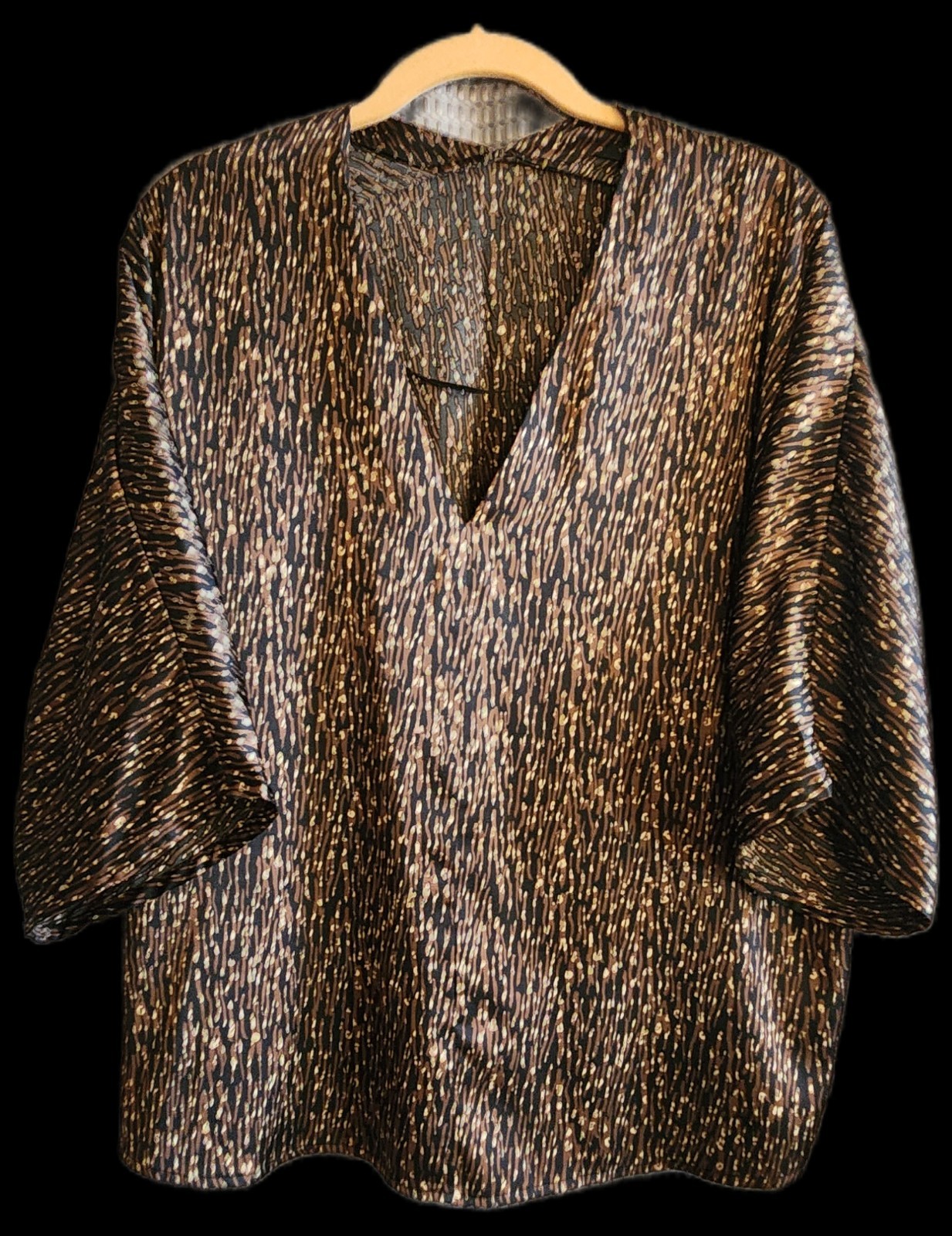 Banana Republic Blouse Size Stretchy Small Metallic Gold Black And Brown Leopard
