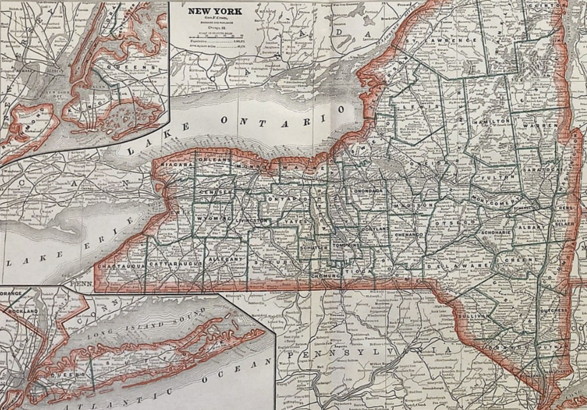 1883 New York LARGE Antique Map 1883, Cram\'s Atlas STUNNING DETAIL Long Island