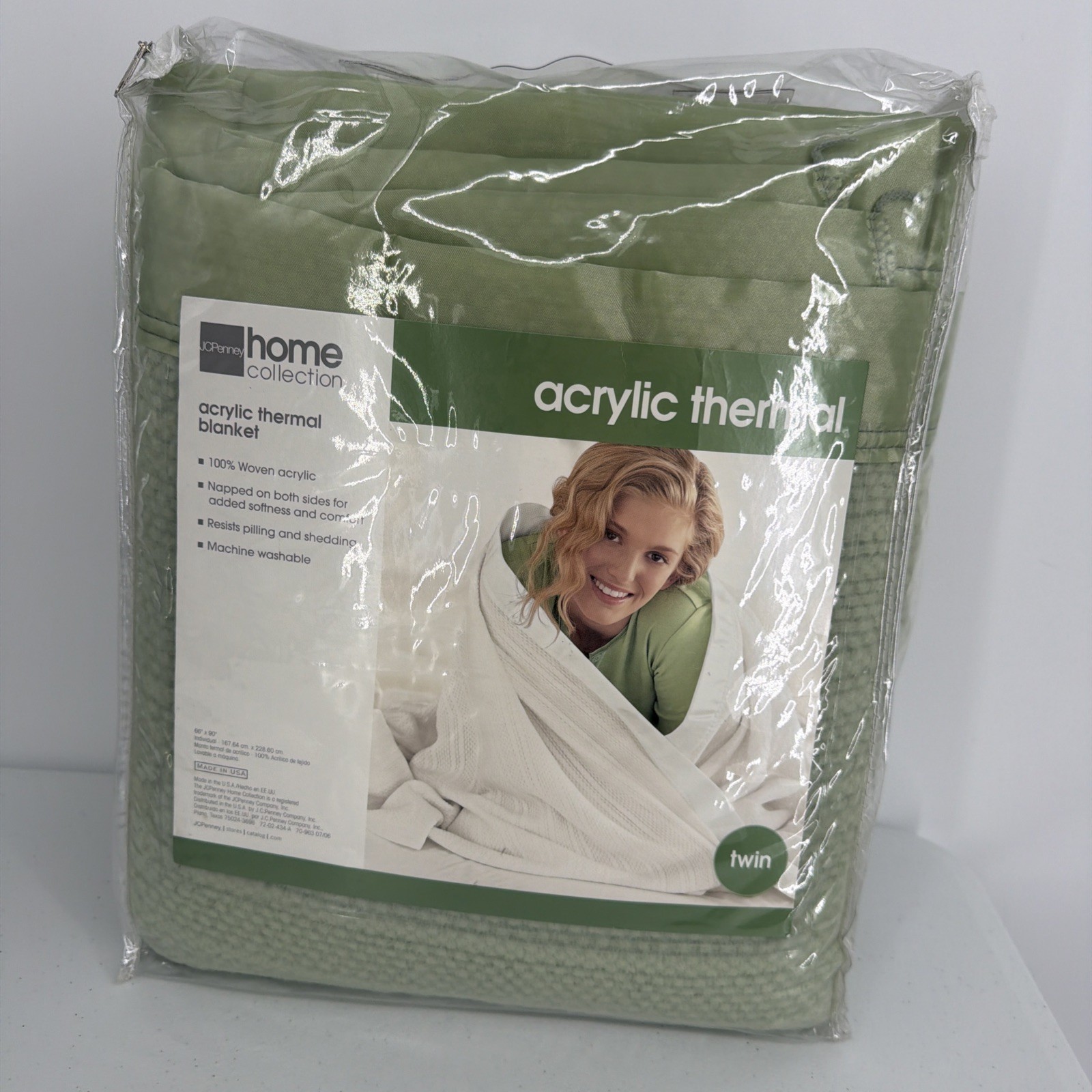 JC Penney Home Collection Acrylic Thermal Blanket Twin Satin Trim 66x90 Vintage