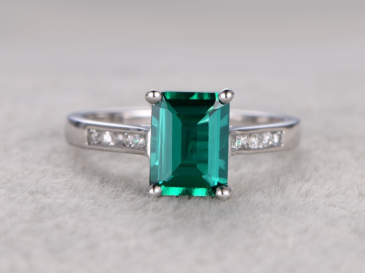1.61 Ct Emerald Cut Natural Emerald Diamond Wedding Bridal Ring 14K White Gold 7