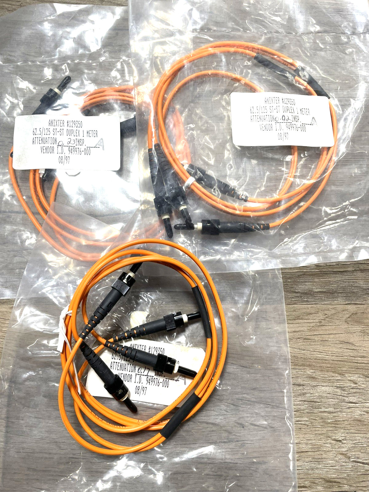 Lot of 3 Anixter 129350 62.5/125 ST-ST Duplex Fiber Patch Cable, OM1 Multimode