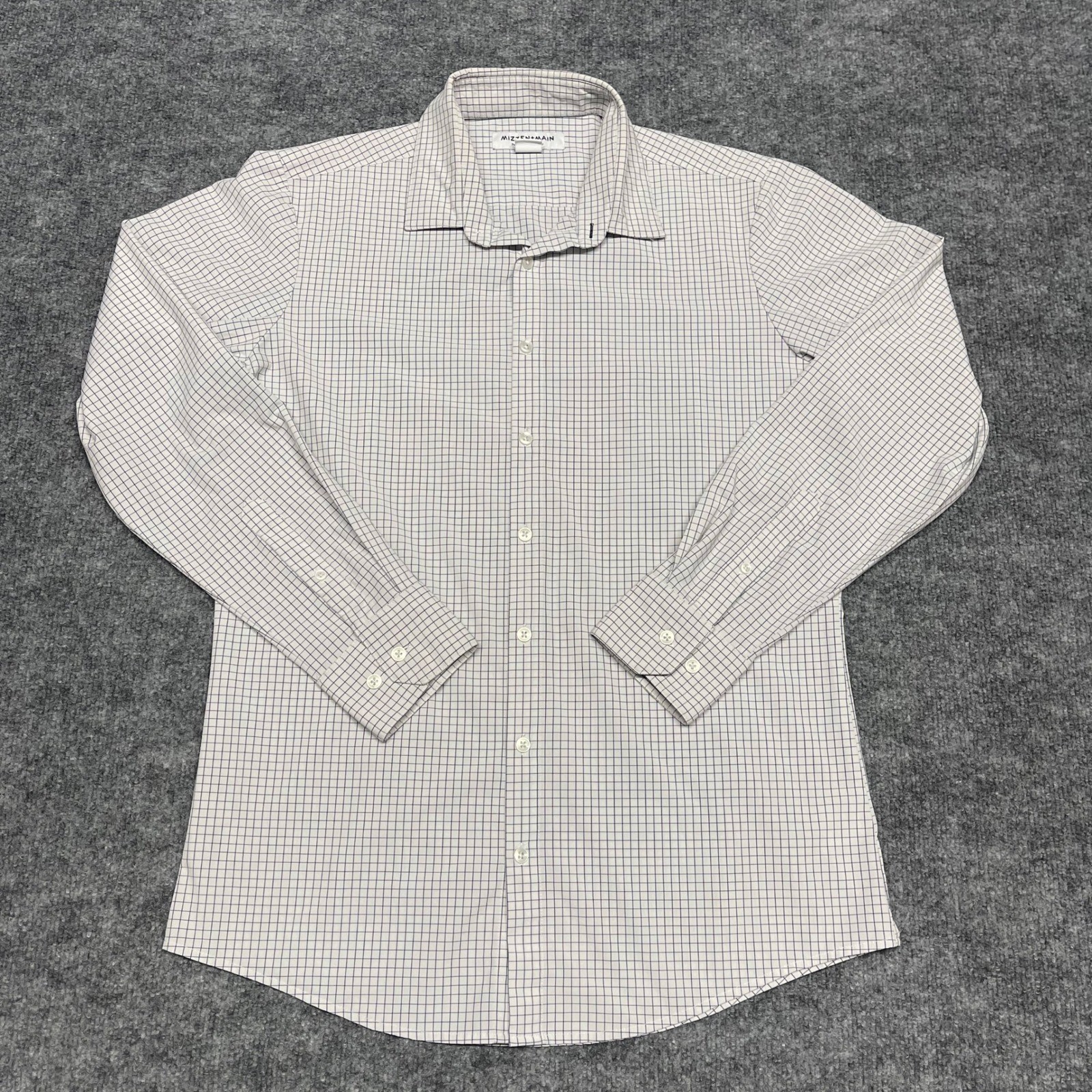 Mizzen+Main Shirt Mens Medium White Navy Grid Trim Fit Leeward Performance