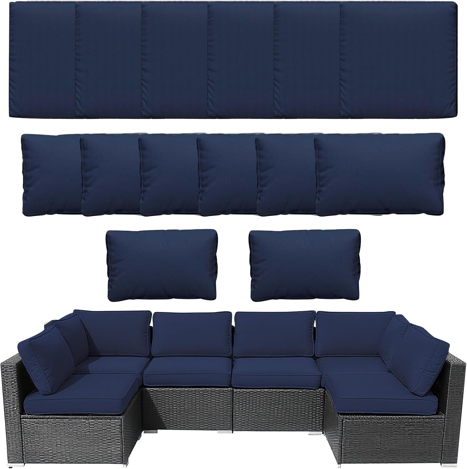 Navy Blue 14-Piece Outdoor Sofa Cushion Covers, Waterproof & Anti-Fading