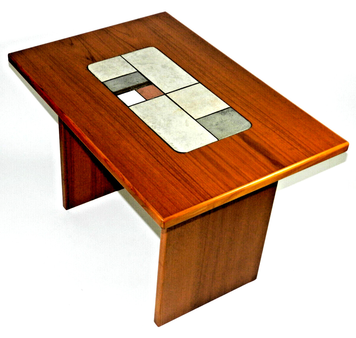 Mid Century Teak Table Vintage Ceramic Tile Top Danish Modern Style