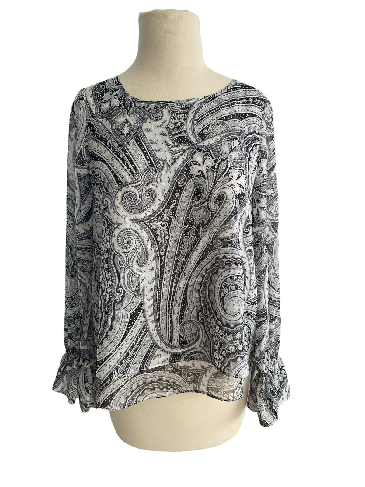 2 WHBM Black White Sheer Paisley Blouse NWT
