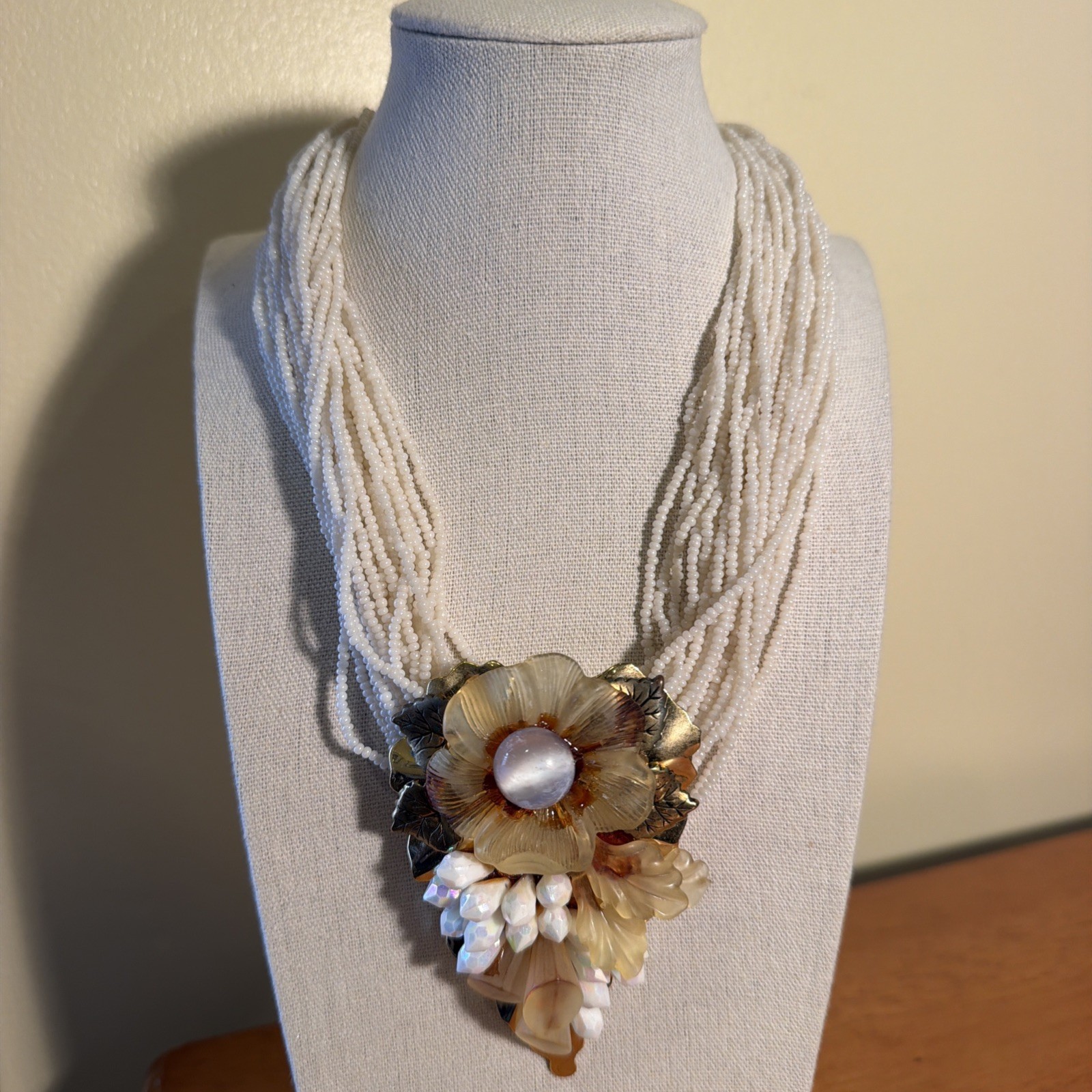 Vintage 1980s Nightingale Sherry De Pee Runway Statement Necklace Flowr Amber AB