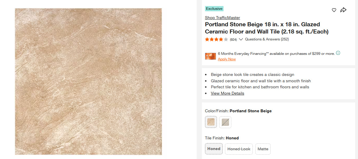 Pallet Sale - Trafficmaster Portland Stone Beige Tile - 20 cases